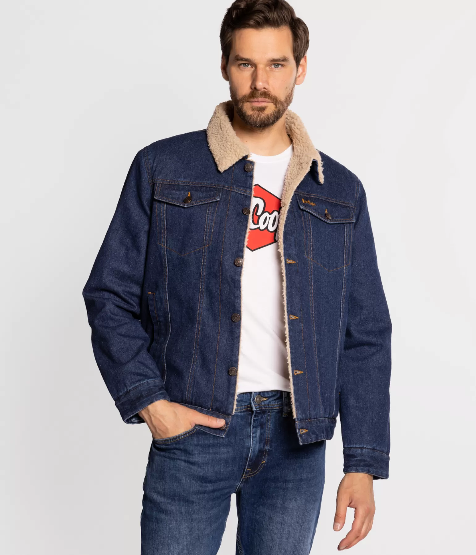 Lee Cooper Kurtki*Jeansowa Kurtka Z Futrzastym Kołnierzem BERG 2023 STONE