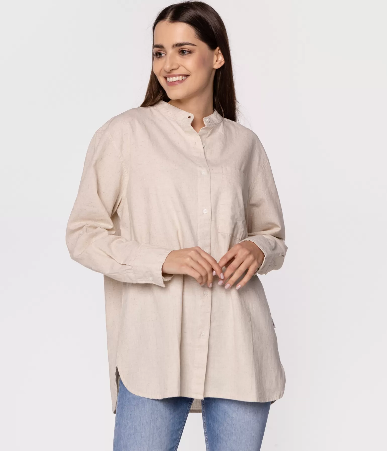 Lee Cooper Koszule*Koszula Oversize Z Lnem LISA 2060 BEIGE