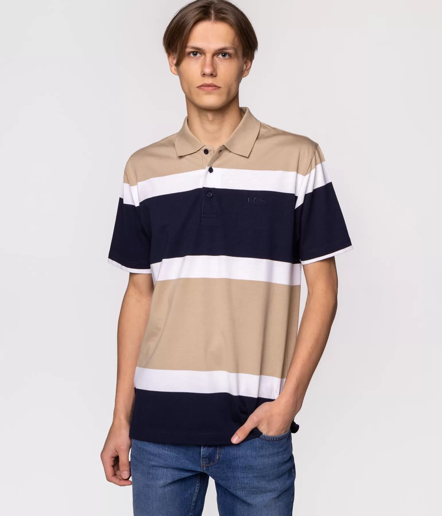 Lee Cooper Polo*Koszulka Polo W Poziome Pasy ABEL 4136 SAFARI