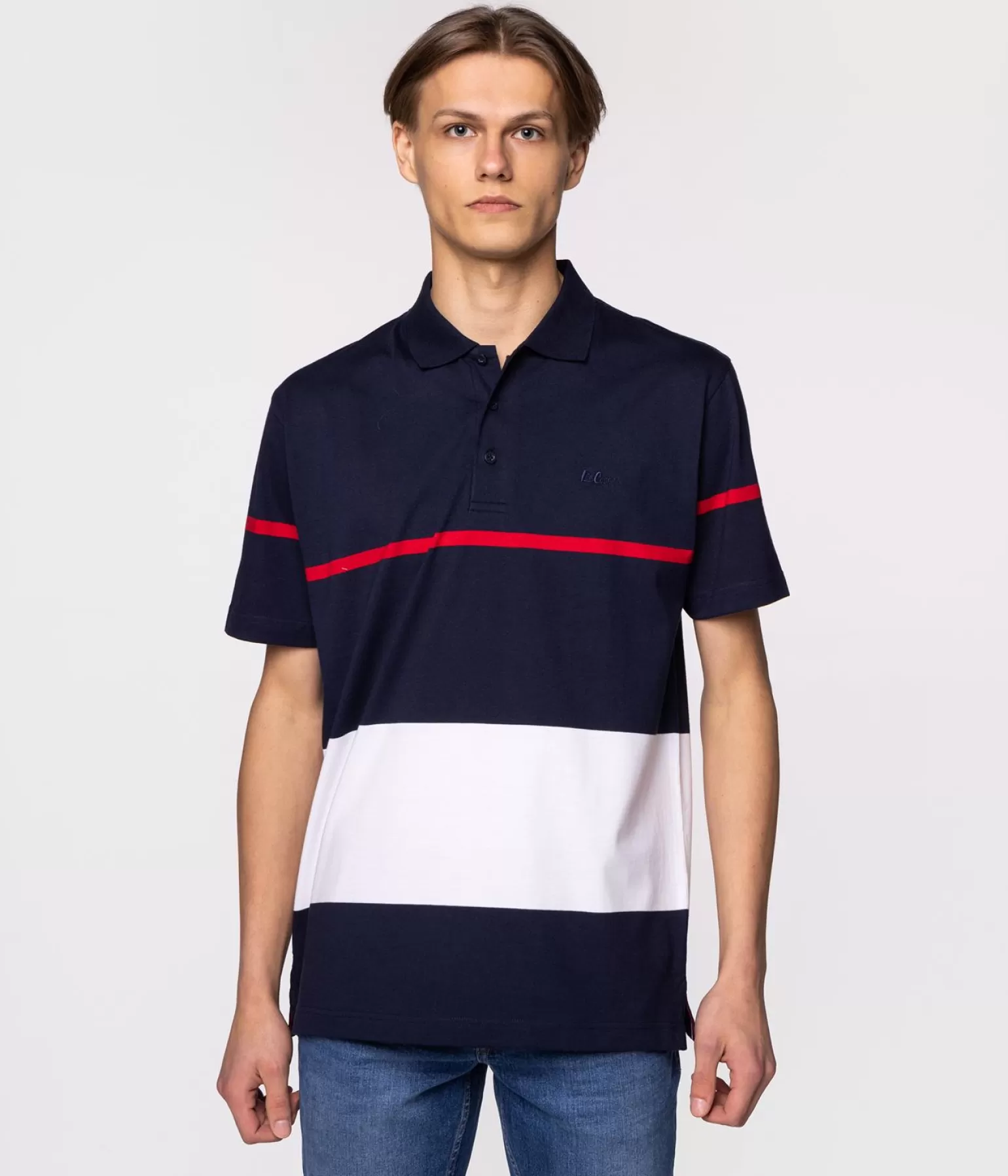 Lee Cooper Polo*Koszulka Polo W Szerokie Pasy AMOS 4102 NAVY