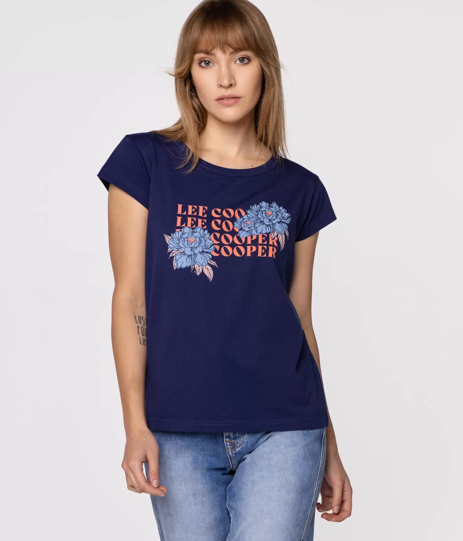 Lee Cooper T-shirty*T-shirt Regular FLOWERS12 1010 MEDIEVAL BLUE