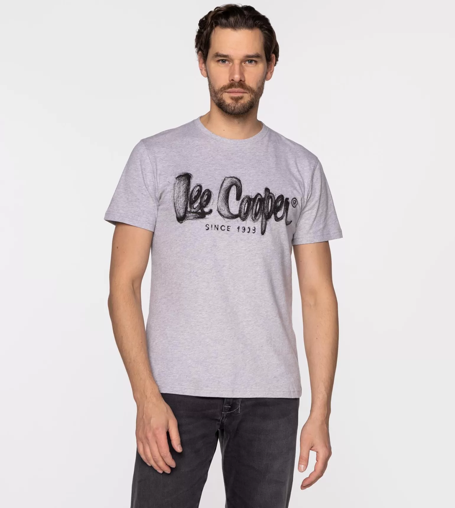 Lee Cooper T-shirty*T-shirt Slim LOGO DRAW 1010 GREY MELANGE