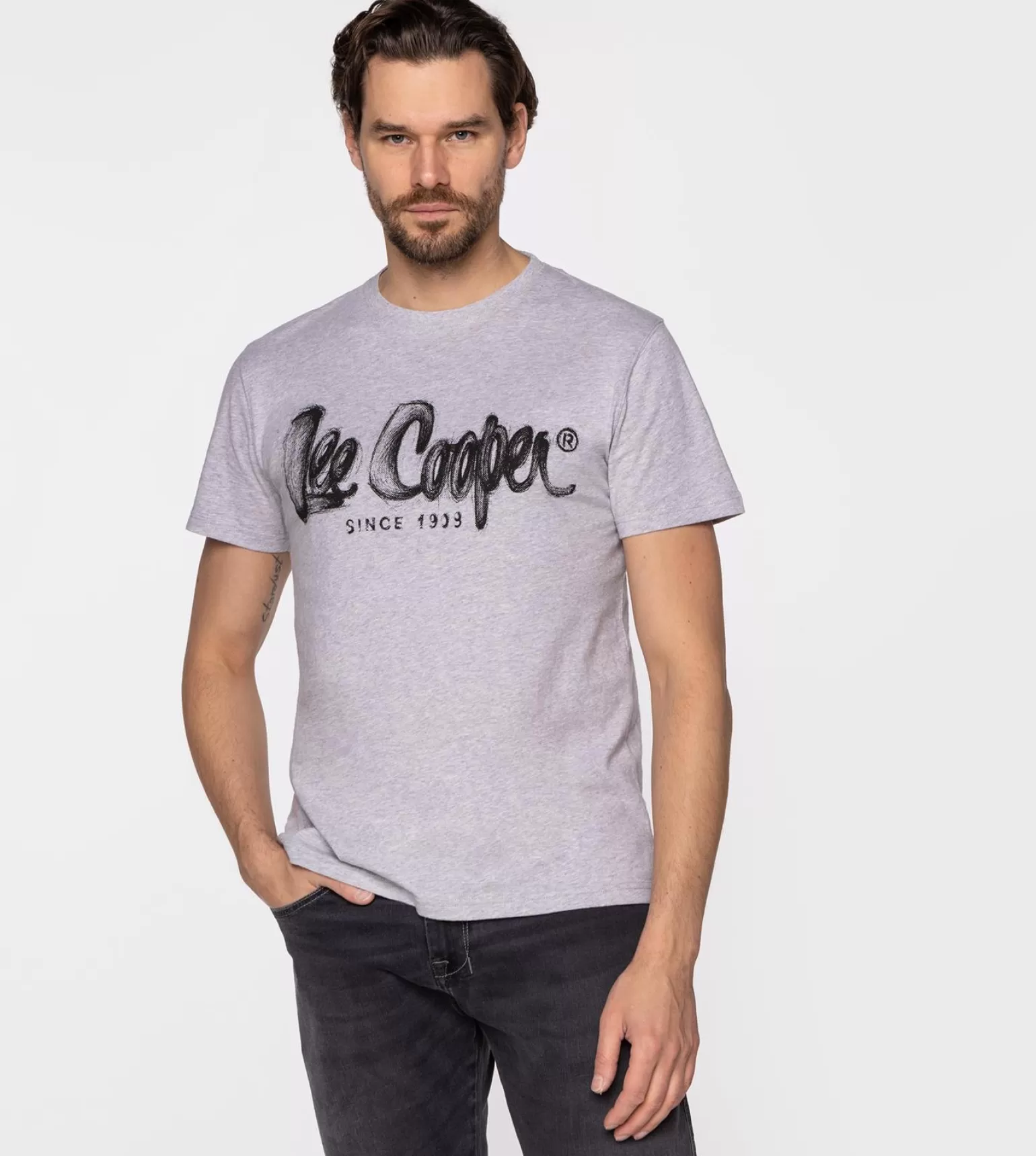 Lee Cooper T-shirty*T-shirt Slim LOGO DRAW 1010 GREY MELANGE