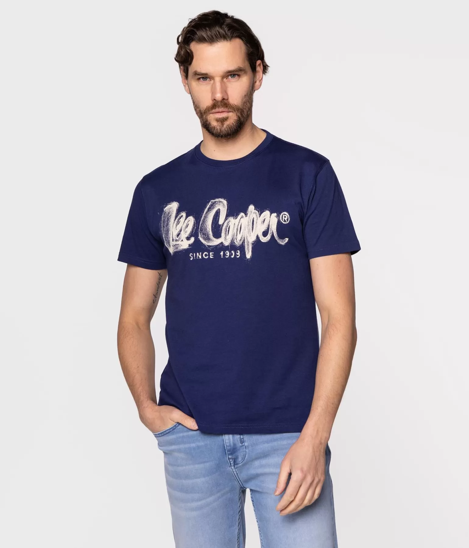 Lee Cooper T-shirty*T-shirt Slim LOGO DRAW 1010 MEDIEVAL BLUE