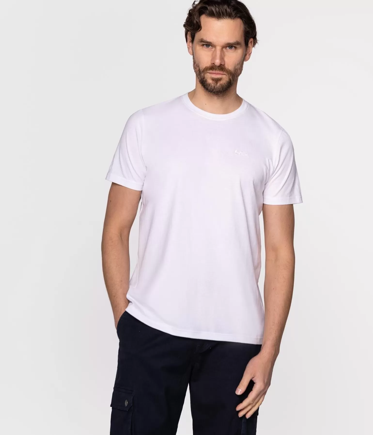 Lee Cooper T-shirty*T-shirt Z Małym Haftowanym Logo OBUTCH 0875 WHITE