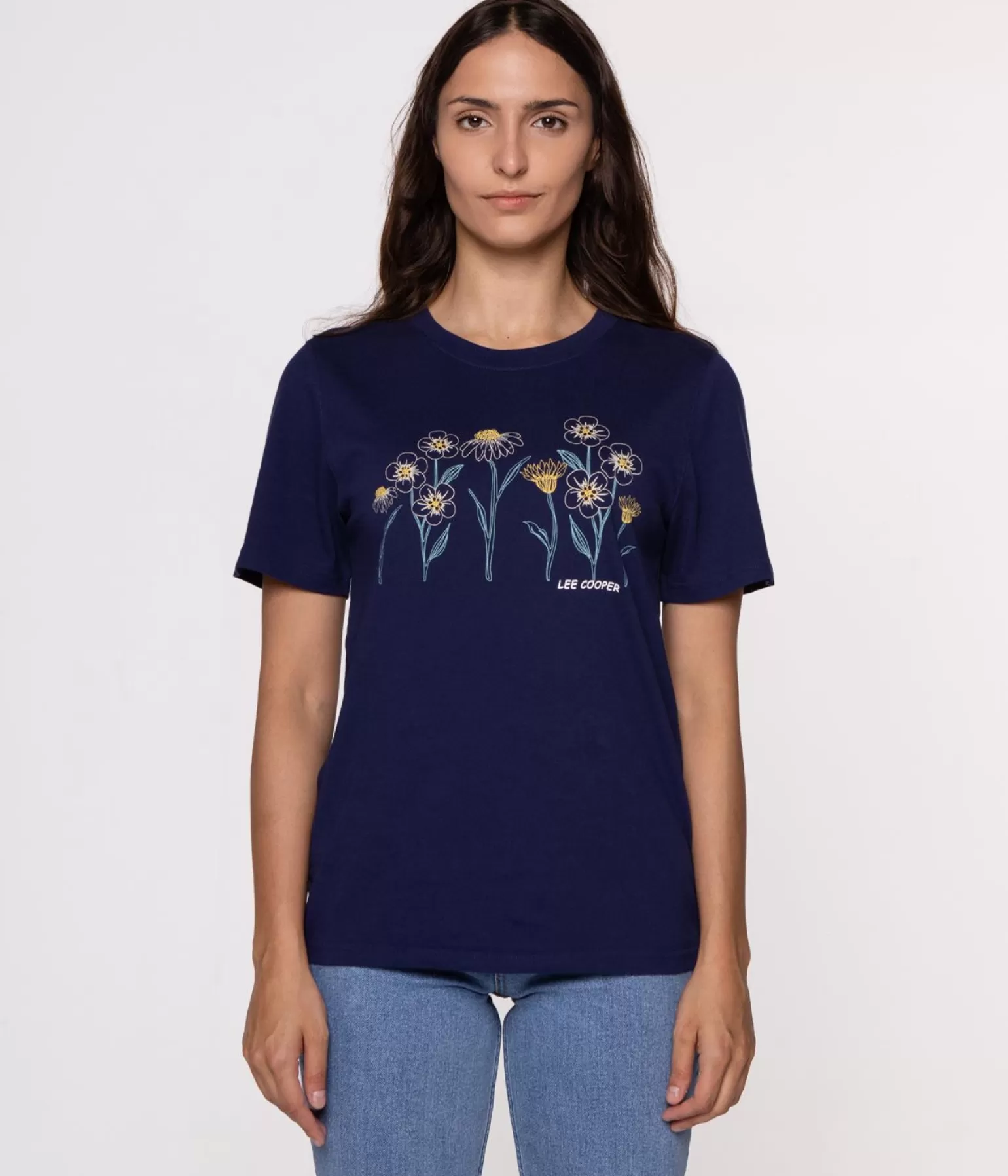 Lee Cooper T-shirty*T-shirt Z Nadrukiem FLOWERS 6 5700 MEDIEVAL BLUE