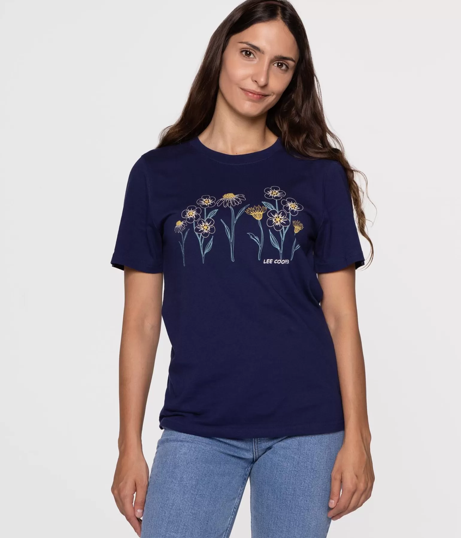 Lee Cooper T-shirty*T-shirt Z Nadrukiem FLOWERS 6 5700 MEDIEVAL BLUE