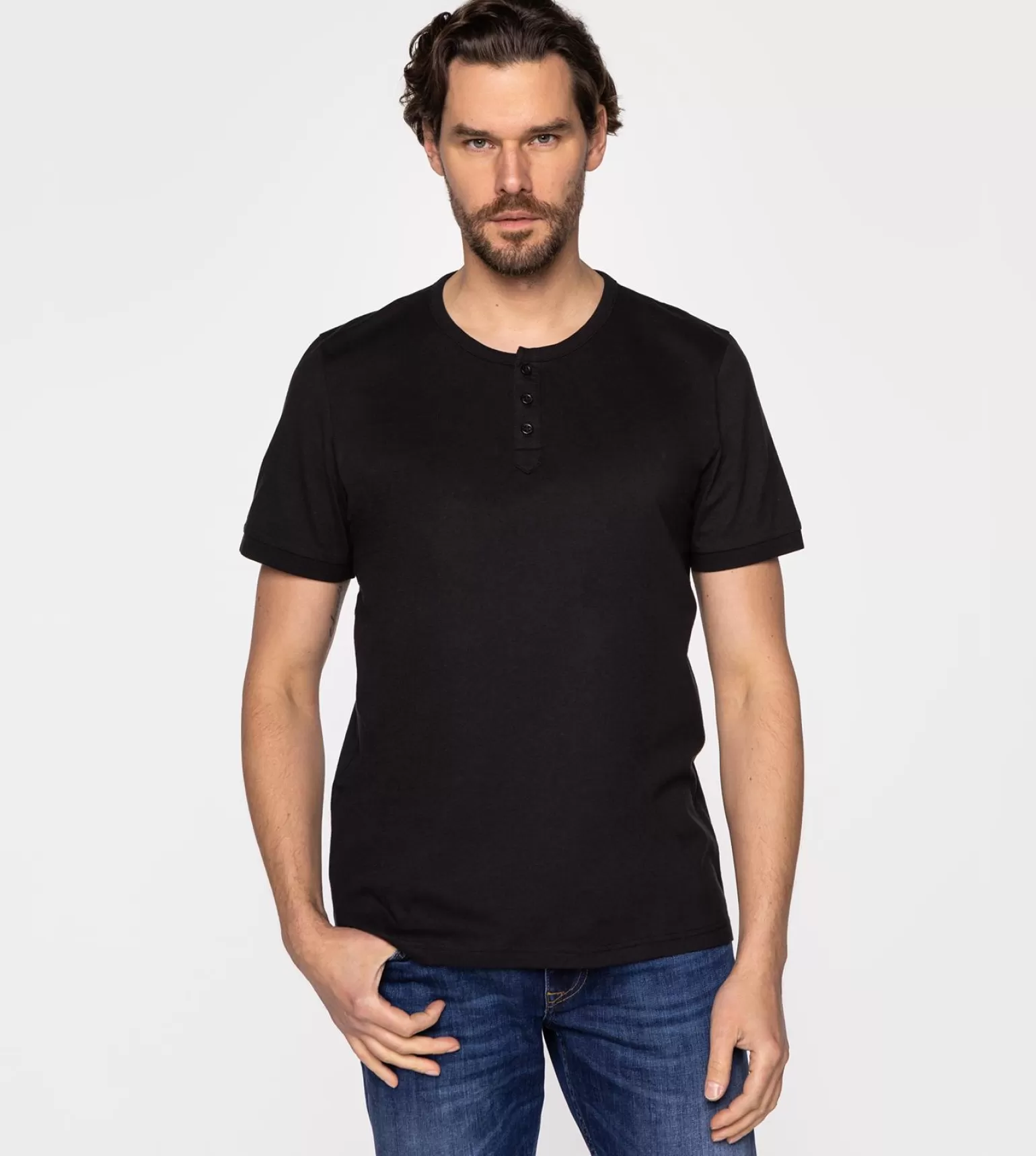 Lee Cooper T-shirty*T-shirt Z Rozpinanym Dekoltem HENLEY 4587 BLACK