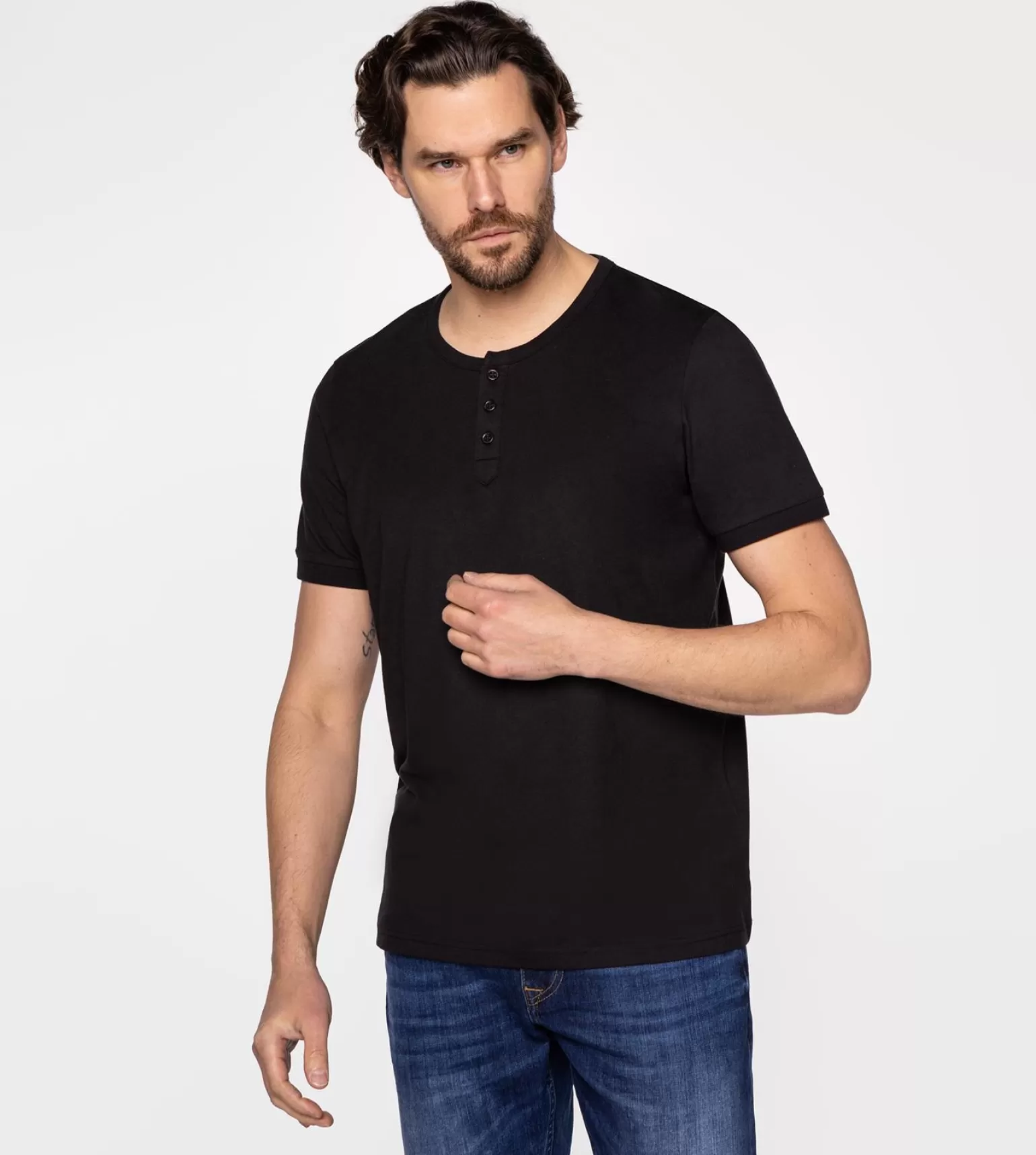 Lee Cooper T-shirty*T-shirt Z Rozpinanym Dekoltem HENLEY 4587 BLACK